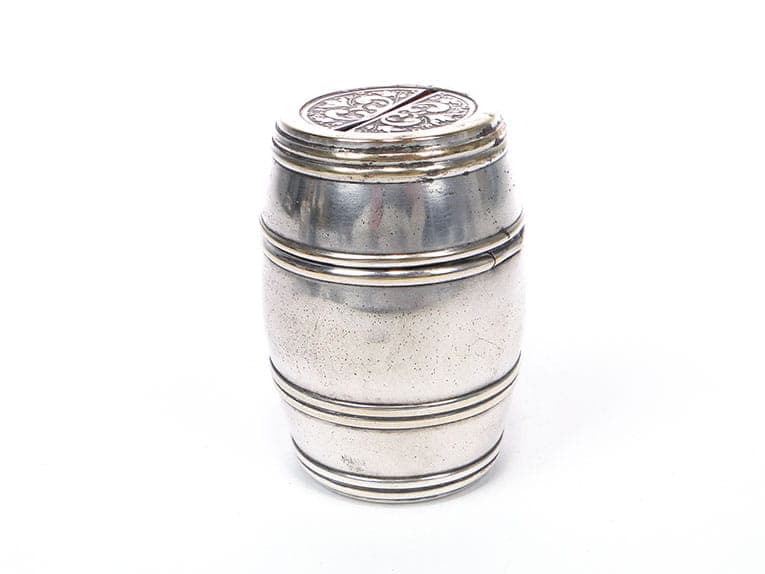 Skarbonka secesyjna, srebrny mosiądz, WMF, Niemcy, początek XX w.