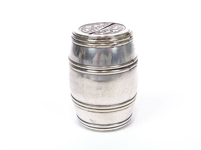 Skarbonka secesyjna, srebrny mosiądz, WMF, Niemcy, początek XX w. - WYMIARY