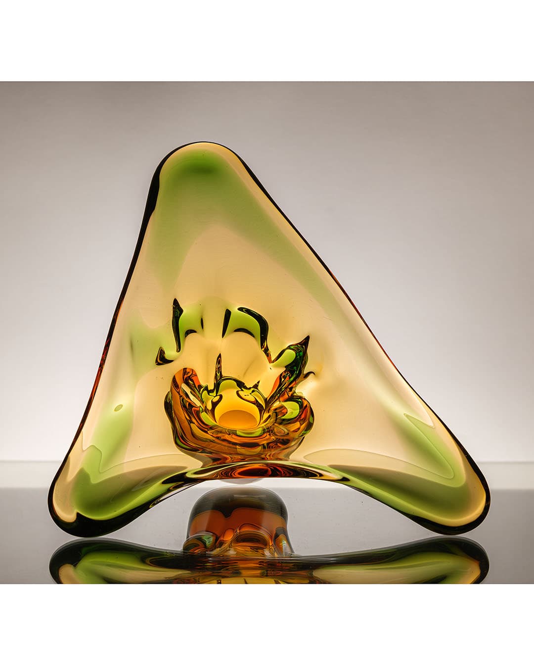 Platter, multicolor glass, by F. Zemek, Czechoslovakia, 1970s. - 222425