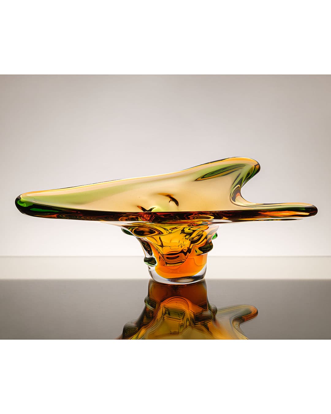 Platter, multicolor glass, by F. Zemek, Czechoslovakia, 1970s. - 222423