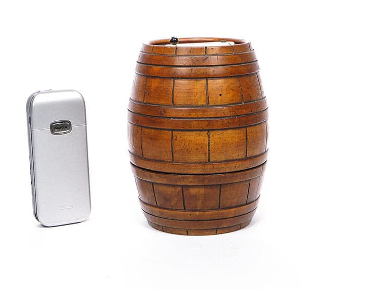 Skarbonka beczka, Biedermeier, orzech brązowy, Polska, XIX wiek - 222438