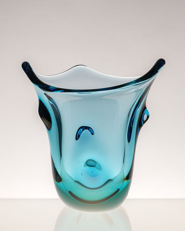 Wazon, turkusowy, szkło, Czechosłowacja, lata 70. - WYMIARY