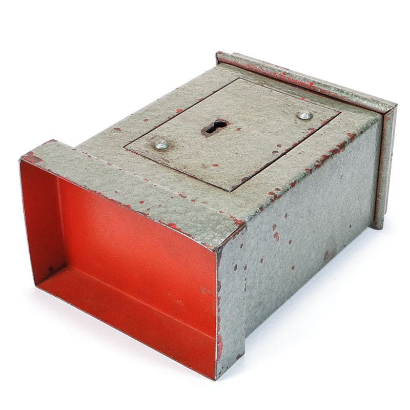 Skarbonka sejf, szary, metal, Polska, lata 50. - 222462