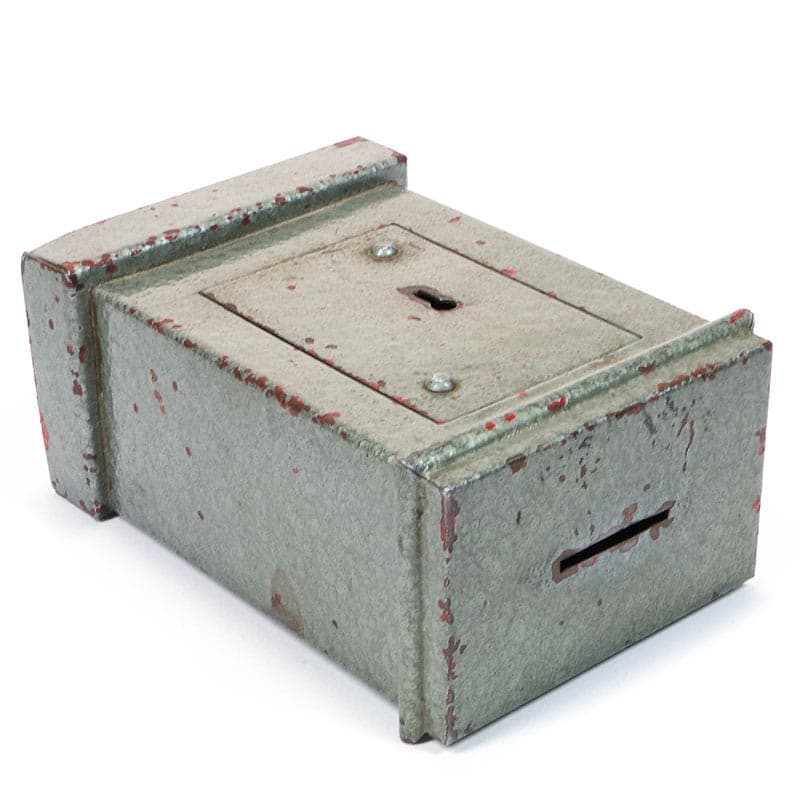 Skarbonka sejf, szary, metal, Polska, lata 50. - 222465