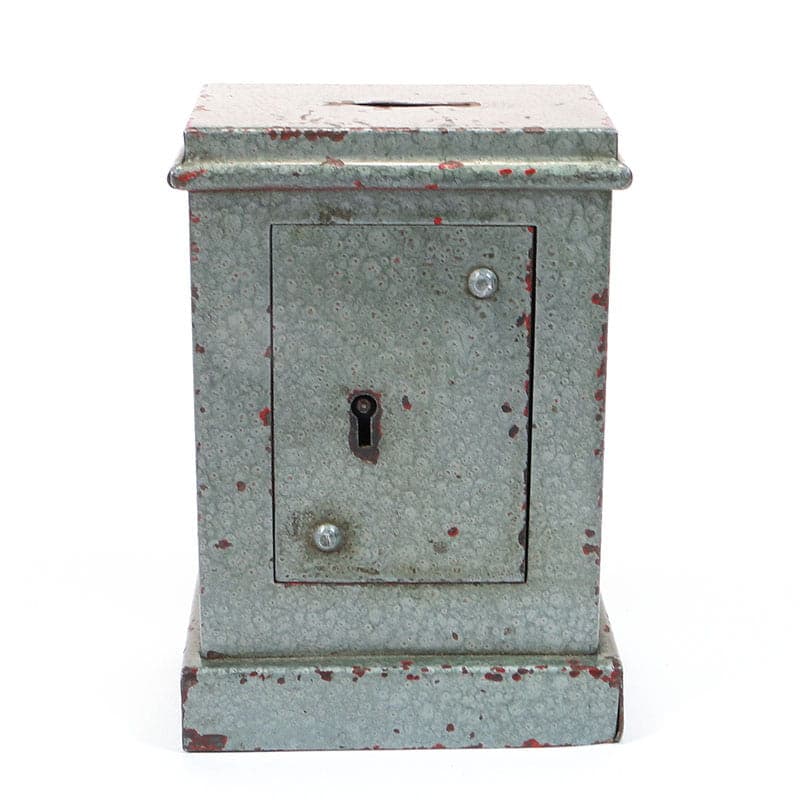 Skarbonka sejf, szary, metal, Polska, lata 50.