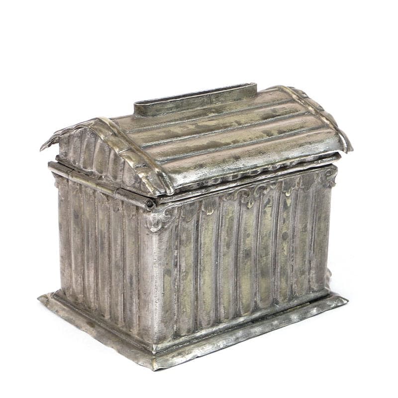 Skarbonka buda dla psa, srebrny mosiądz, Polska, XIX w. - 222469