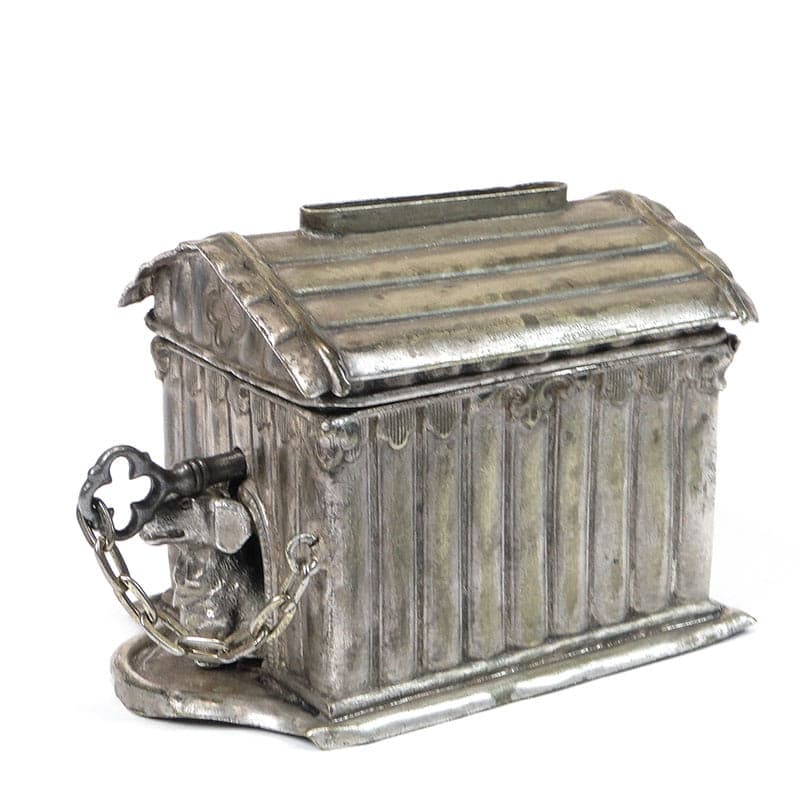 Skarbonka buda dla psa, srebrny mosiądz, Polska, XIX w. - 222476