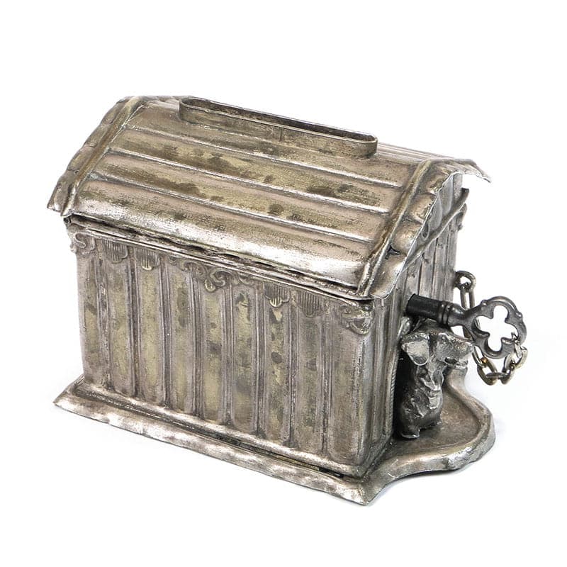 Skarbonka buda dla psa, srebrny mosiądz, Polska, XIX w. - 222475