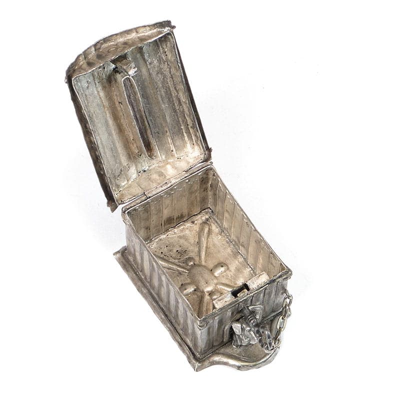 Skarbonka buda dla psa, srebrny mosiądz, Polska, XIX w. - 222473