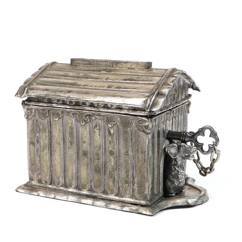 Skarbonka buda dla psa, srebrny mosiądz, Polska, XIX w. - 222468