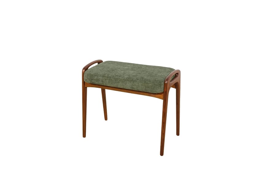 Stołek, teak brązowy, tkanina oliwkowa, Dania, lata 60.