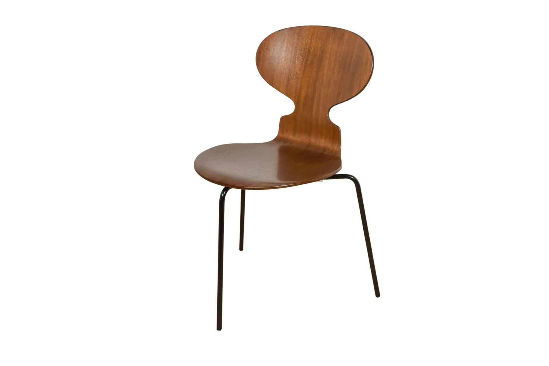 Chair Ant Model 3101, brown plywood, black steel, by A. Jacobsen, Fritz Hansen, Denmark, 1970s.