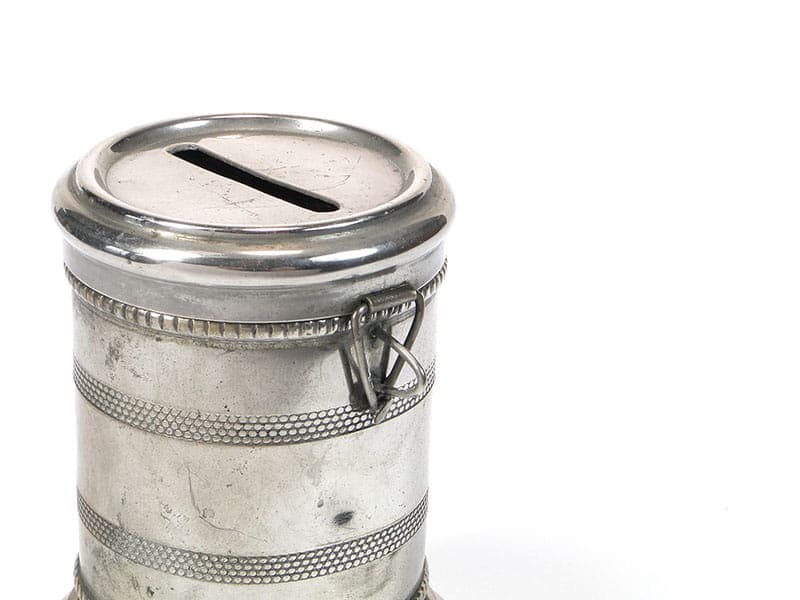 Skarbonka secesyjna, srebrny mosiądz, Europa Zachodnia, początek XX w. - 222517