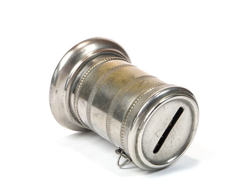 Skarbonka secesyjna, srebrny mosiądz, Europa Zachodnia, początek XX w. - 222516