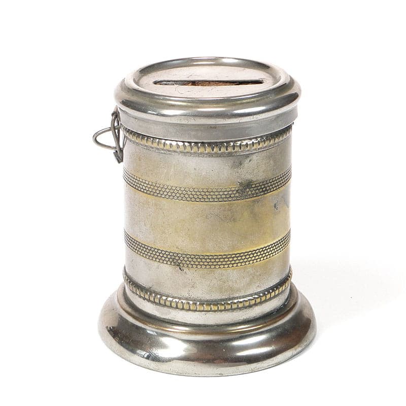 Skarbonka secesyjna, srebrny mosiądz, Europa Zachodnia, początek XX w.