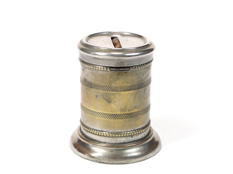 Skarbonka secesyjna, srebrny mosiądz, Europa Zachodnia, początek XX w. - 222510