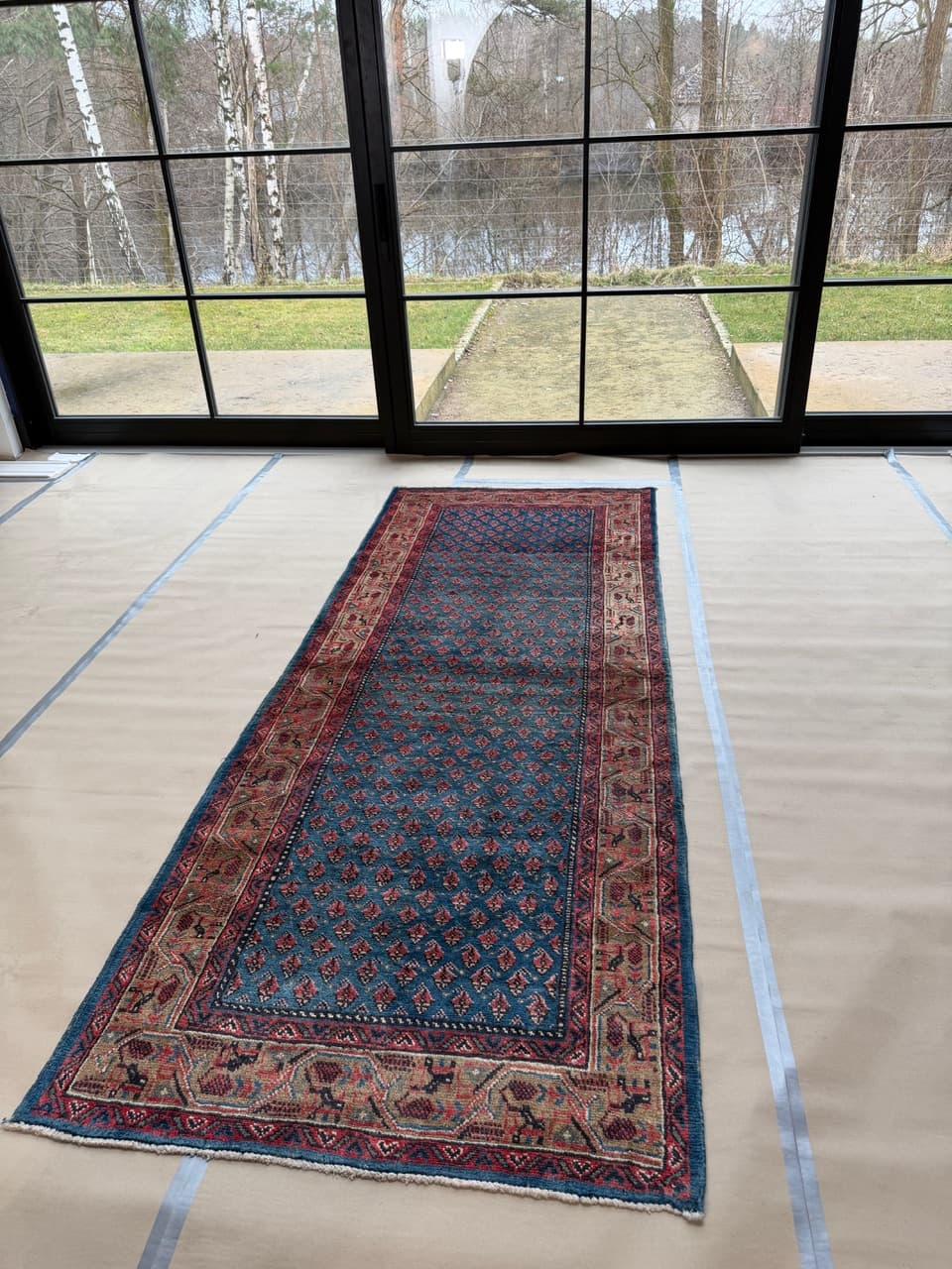 Dywan chodnik Keshan 310x120 cm, niebieski, wełna, Iran - 222542