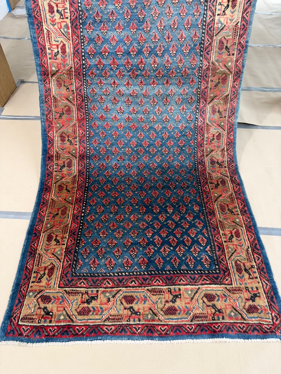 Dywan chodnik Keshan 310x120 cm, niebieski, wełna, Iran - 222547