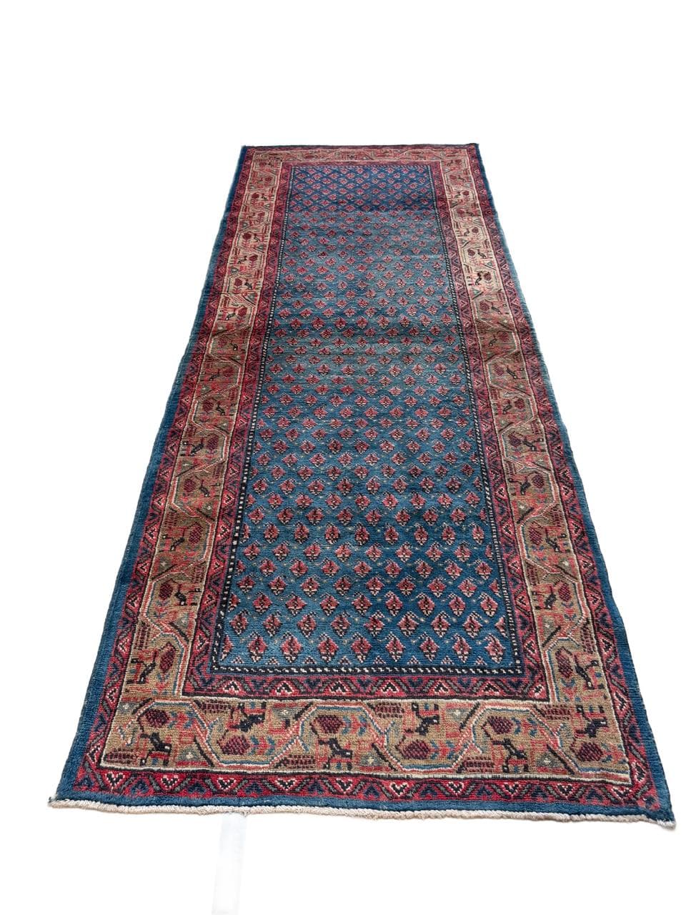 Dywan chodnik Keshan 310x120 cm, niebieski, wełna, Iran