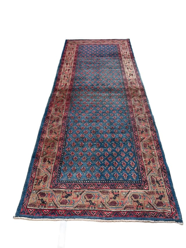 Dywan chodnik Keshan 310x120 cm, niebieski, wełna, Iran - WYMIARY