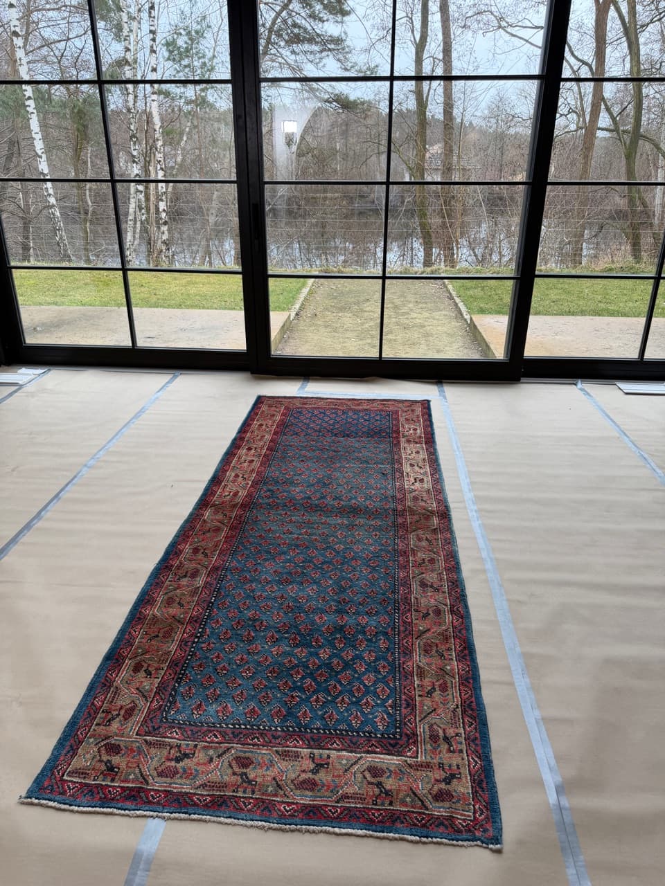 Dywan chodnik Keshan 310x120 cm, niebieski, wełna, Iran - 222537