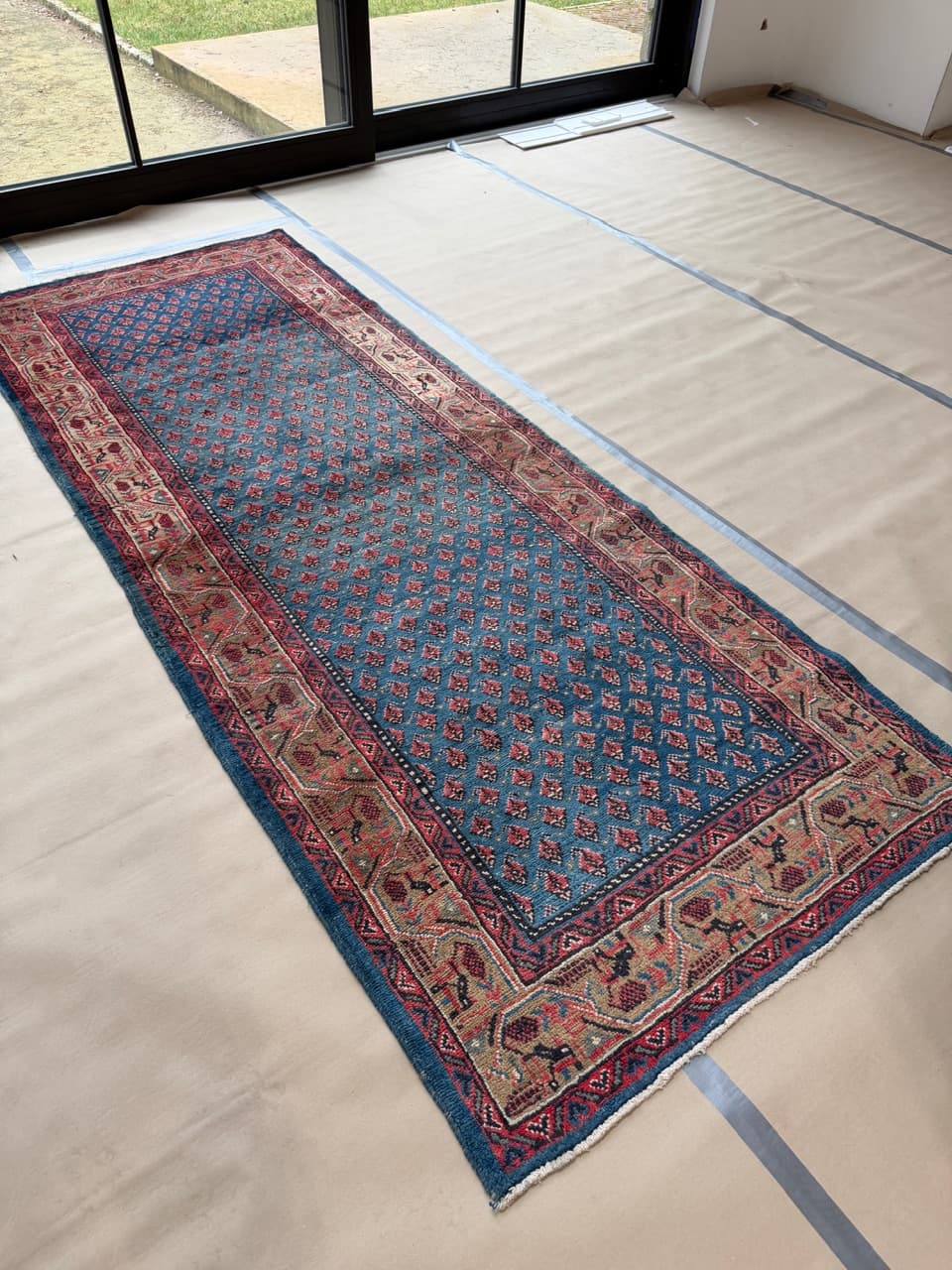 Dywan chodnik Keshan 310x120 cm, niebieski, wełna, Iran - 222535