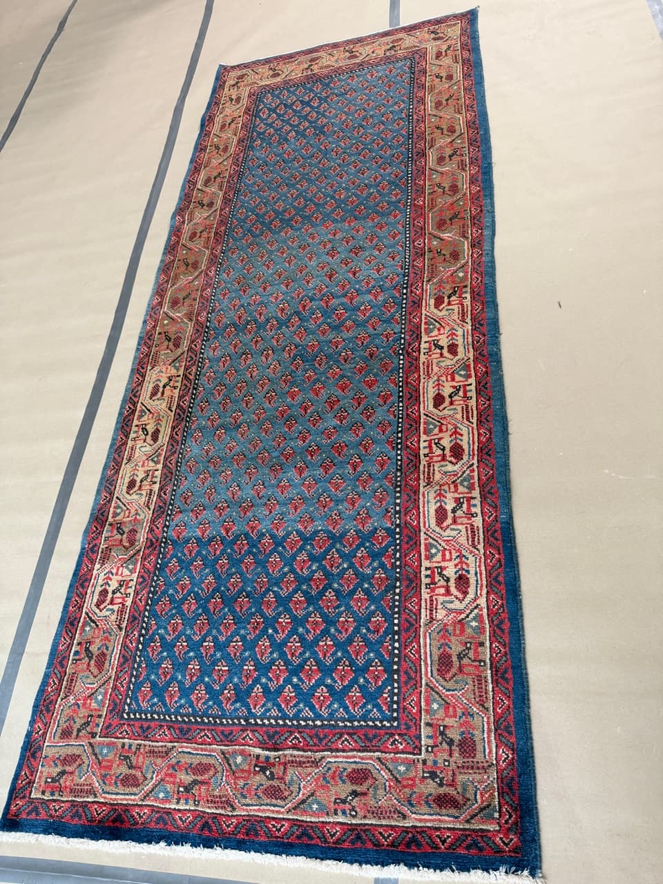 Dywan chodnik Keshan 310x120 cm, niebieski, wełna, Iran - 222541