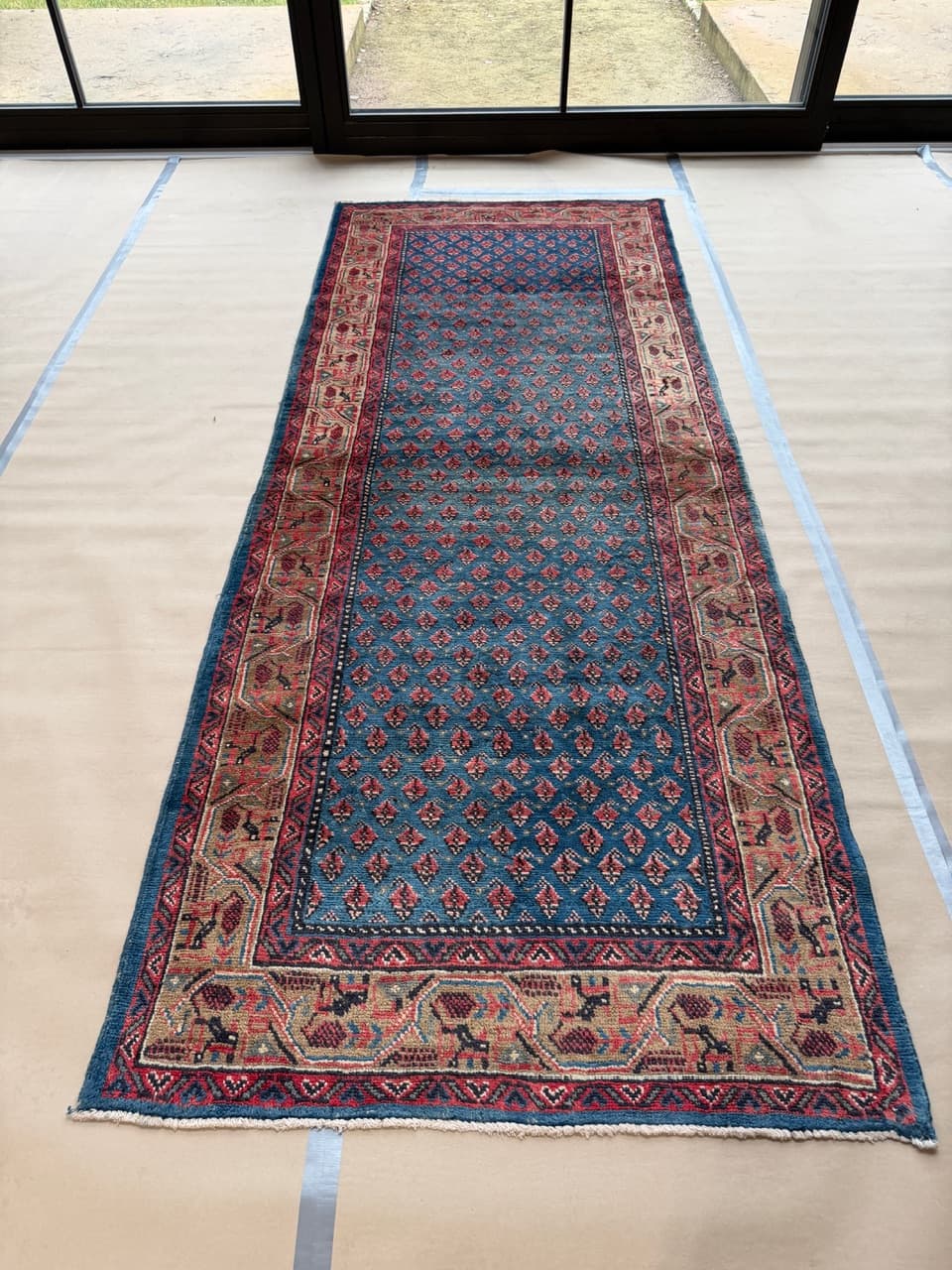 Dywan chodnik Keshan 310x120 cm, niebieski, wełna, Iran - 222533