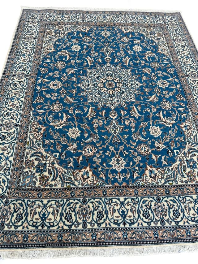 Dywan perski Nain 250x200 cm, niebieski, wełna z jedwabiem, Iran - WYMIARY
