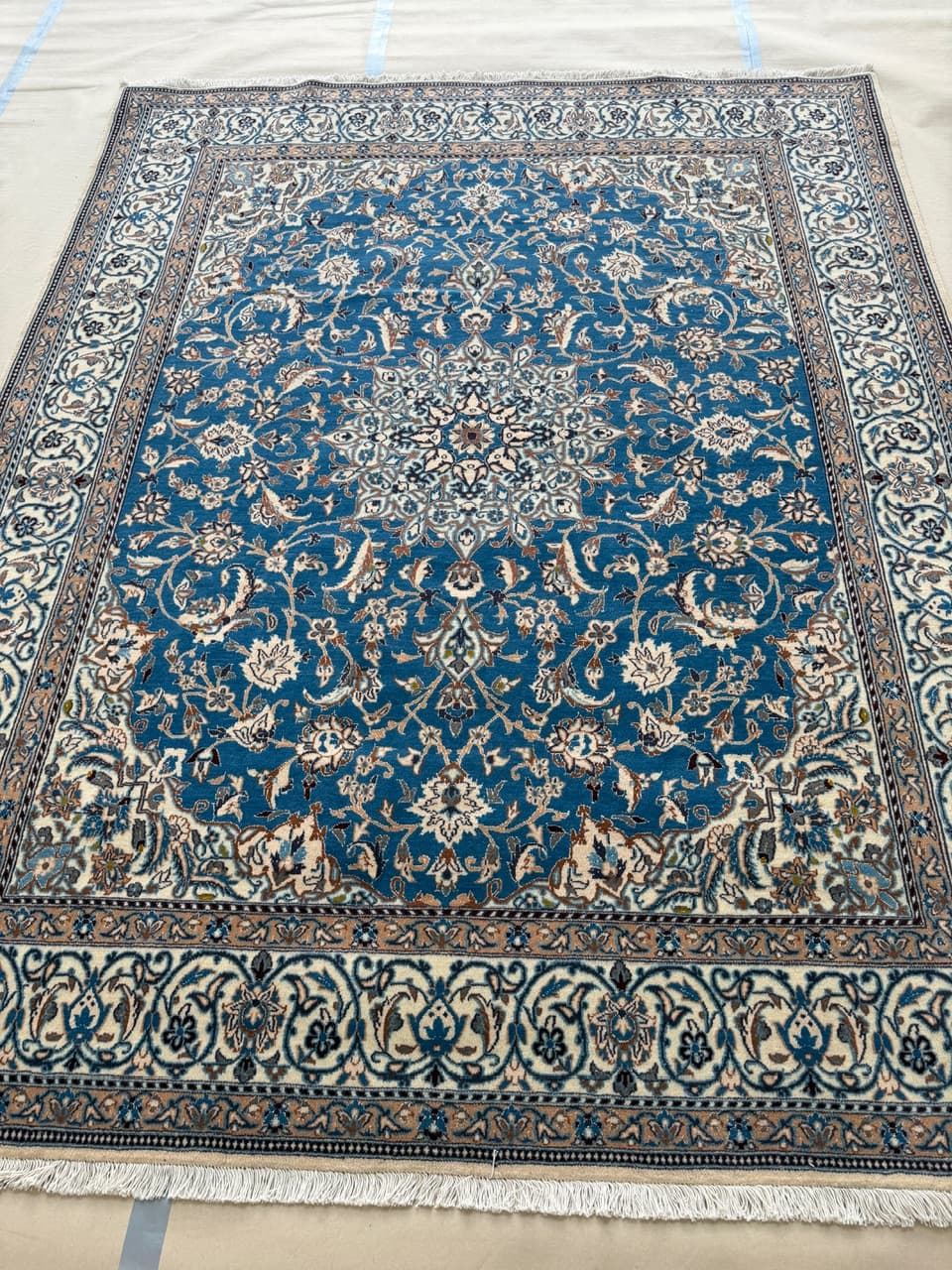 Dywan perski Nain 250x200 cm, niebieski, wełna z jedwabiem, Iran - 222619