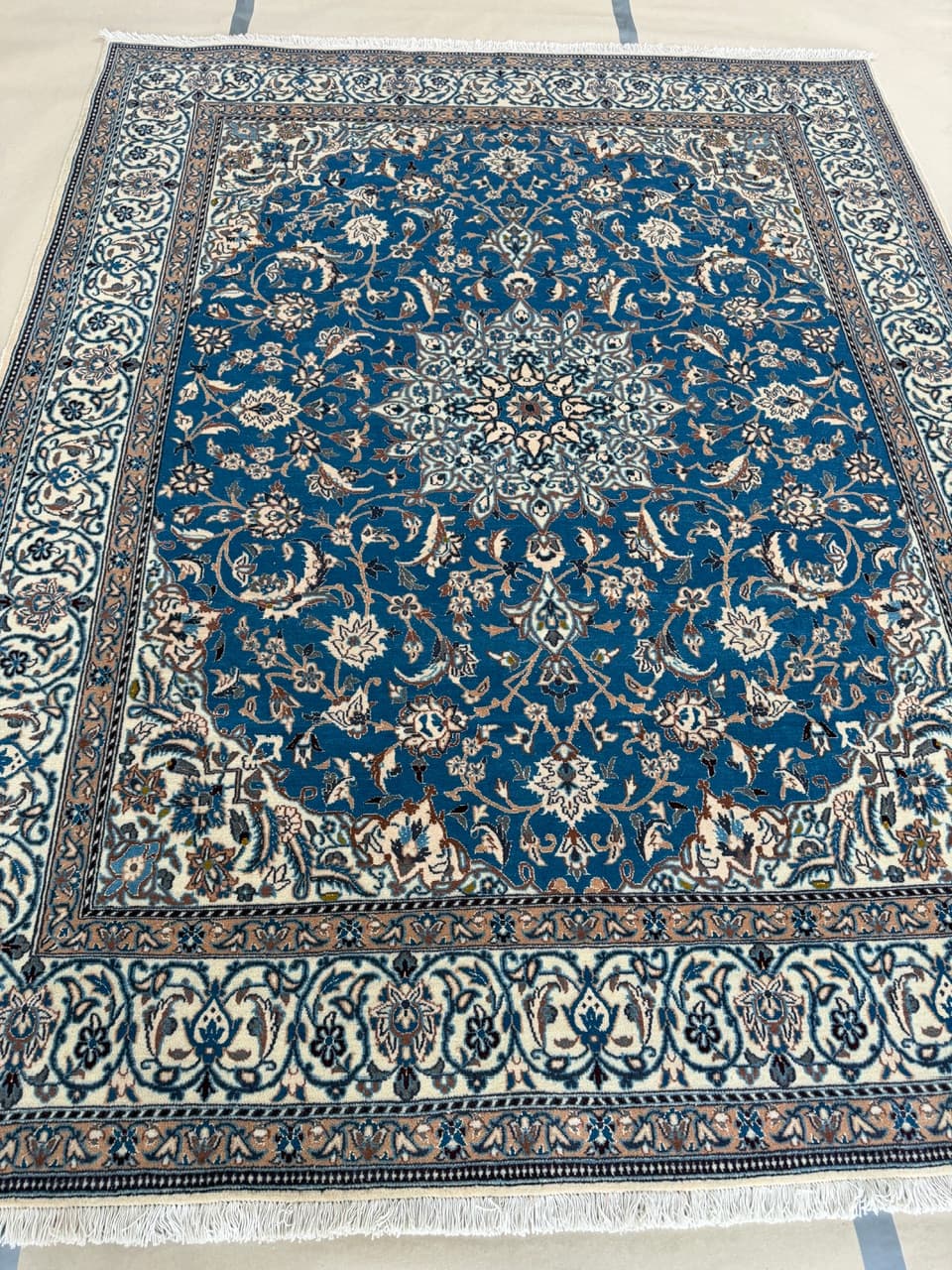 Dywan perski Nain 250x200 cm, niebieski, wełna z jedwabiem, Iran - 222616