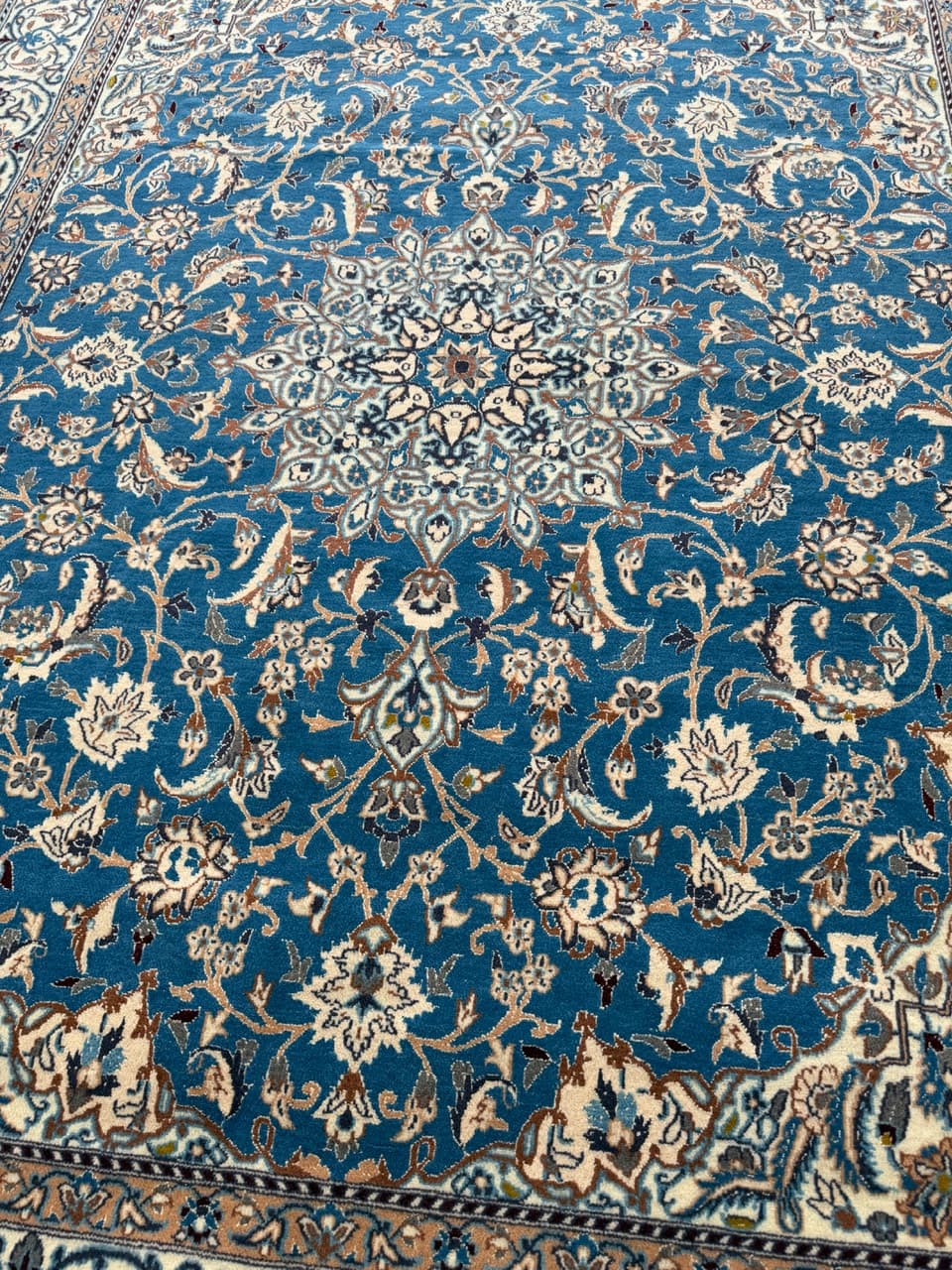 Dywan perski Nain 250x200 cm, niebieski, wełna z jedwabiem, Iran - 222618
