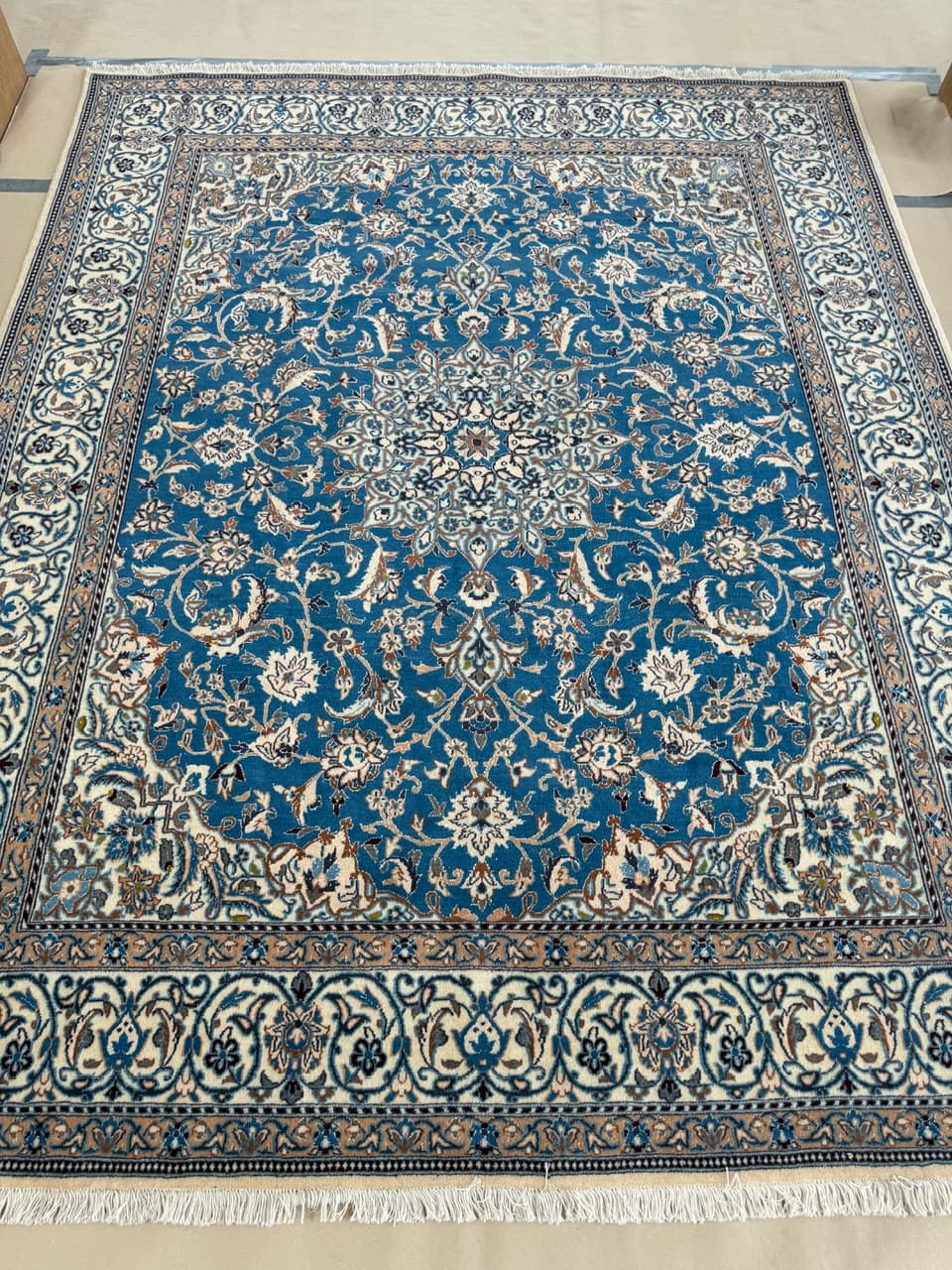 Dywan perski Nain 250x200 cm, niebieski, wełna z jedwabiem, Iran - 222622