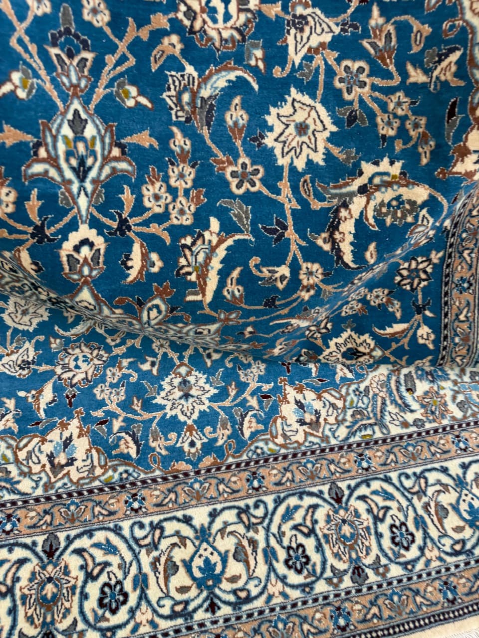 Dywan perski Nain 250x200 cm, niebieski, wełna z jedwabiem, Iran - 222621