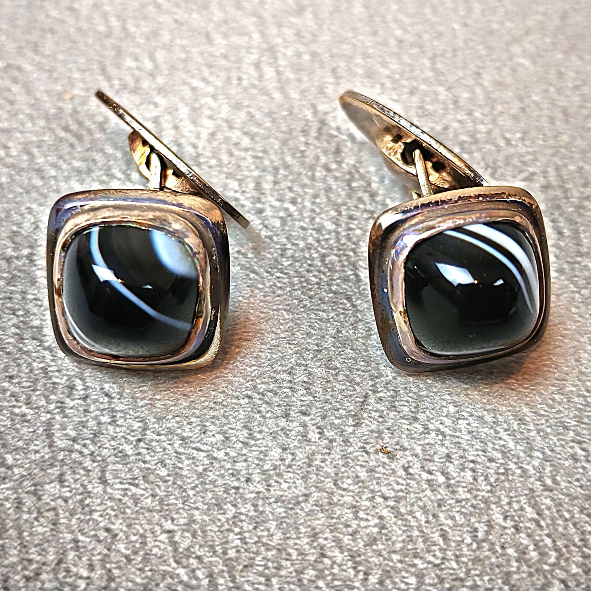 Spinki do mankietów, srebrny, onyks, proj. V. Janson, Szwecja, lata 60. - 222627