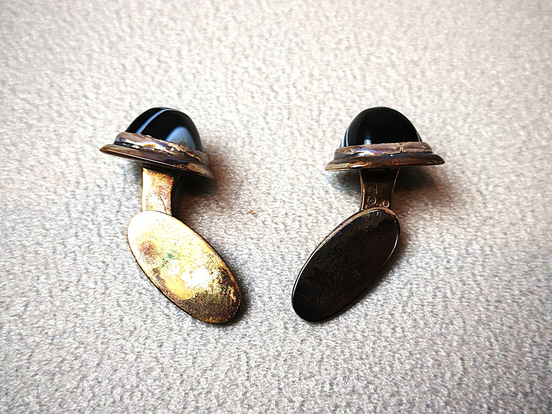 Spinki do mankietów, srebrny, onyks, proj. V. Janson, Szwecja, lata 60. - 222625