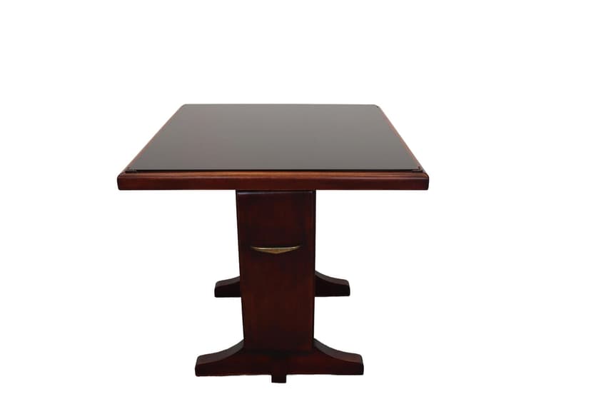 Stolik z barkiem, szkło czarne, drewno ciemny brąz, Polska, lata 50.