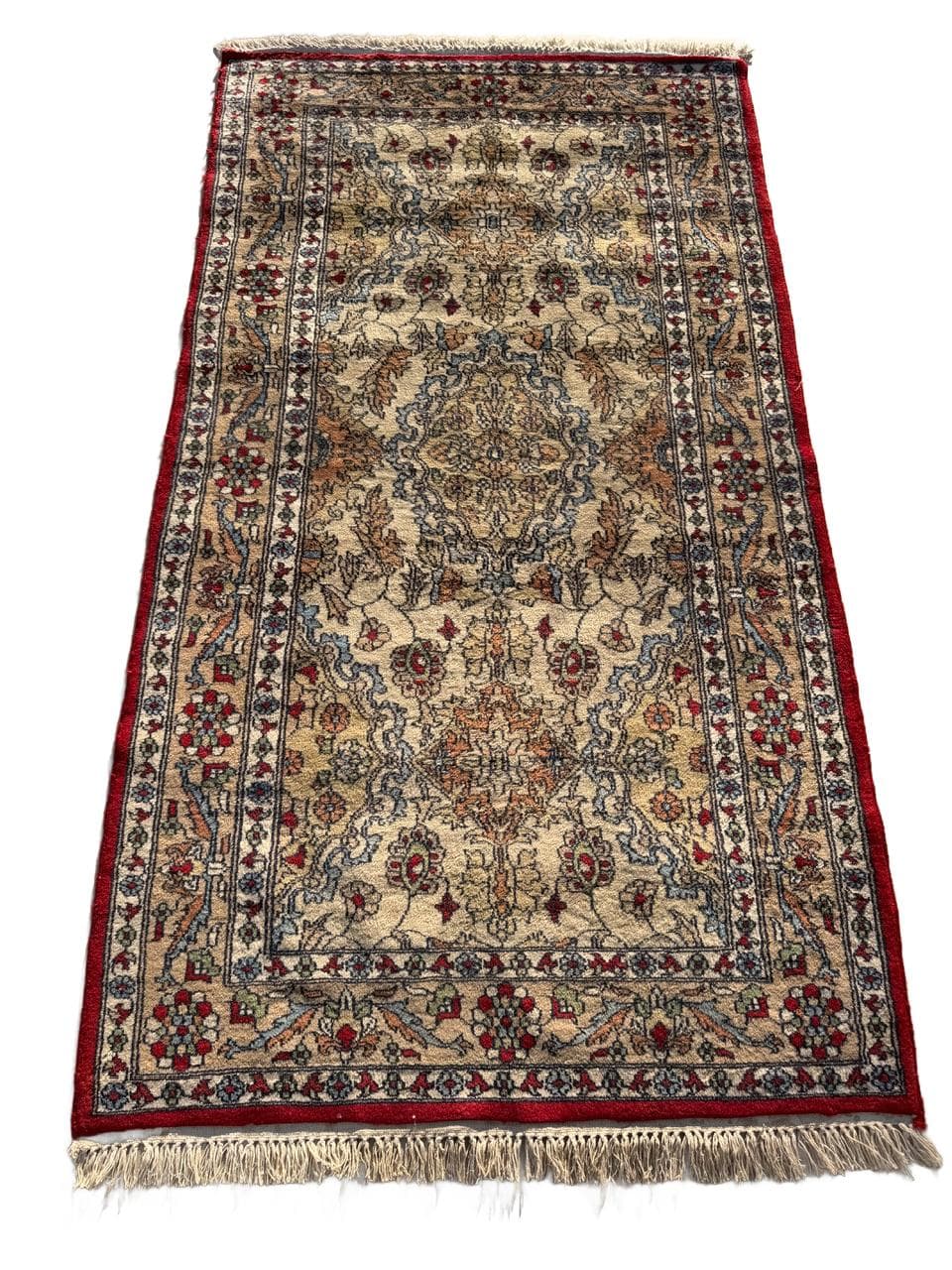 Dywan Qom, 180x94 cm, beżowy, wełna kaszmirowa, Pakistan