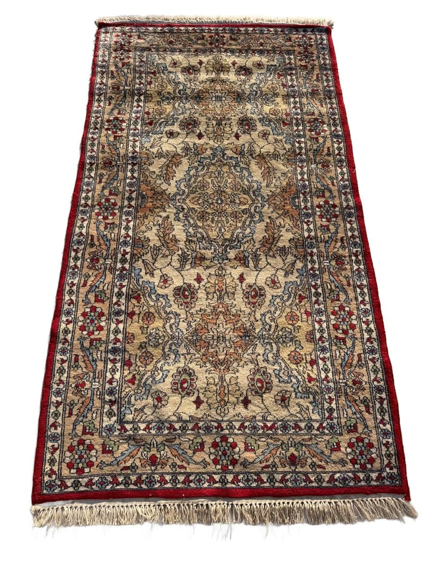 Dywan Qom, 180x94 cm, beżowy, wełna kaszmirowa, Pakistan