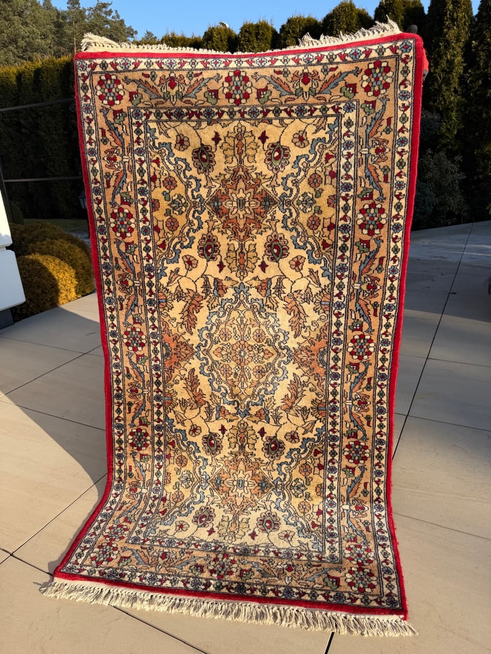 Dywan Qom, 180x94 cm, beżowy, wełna kaszmirowa, Pakistan - 222822