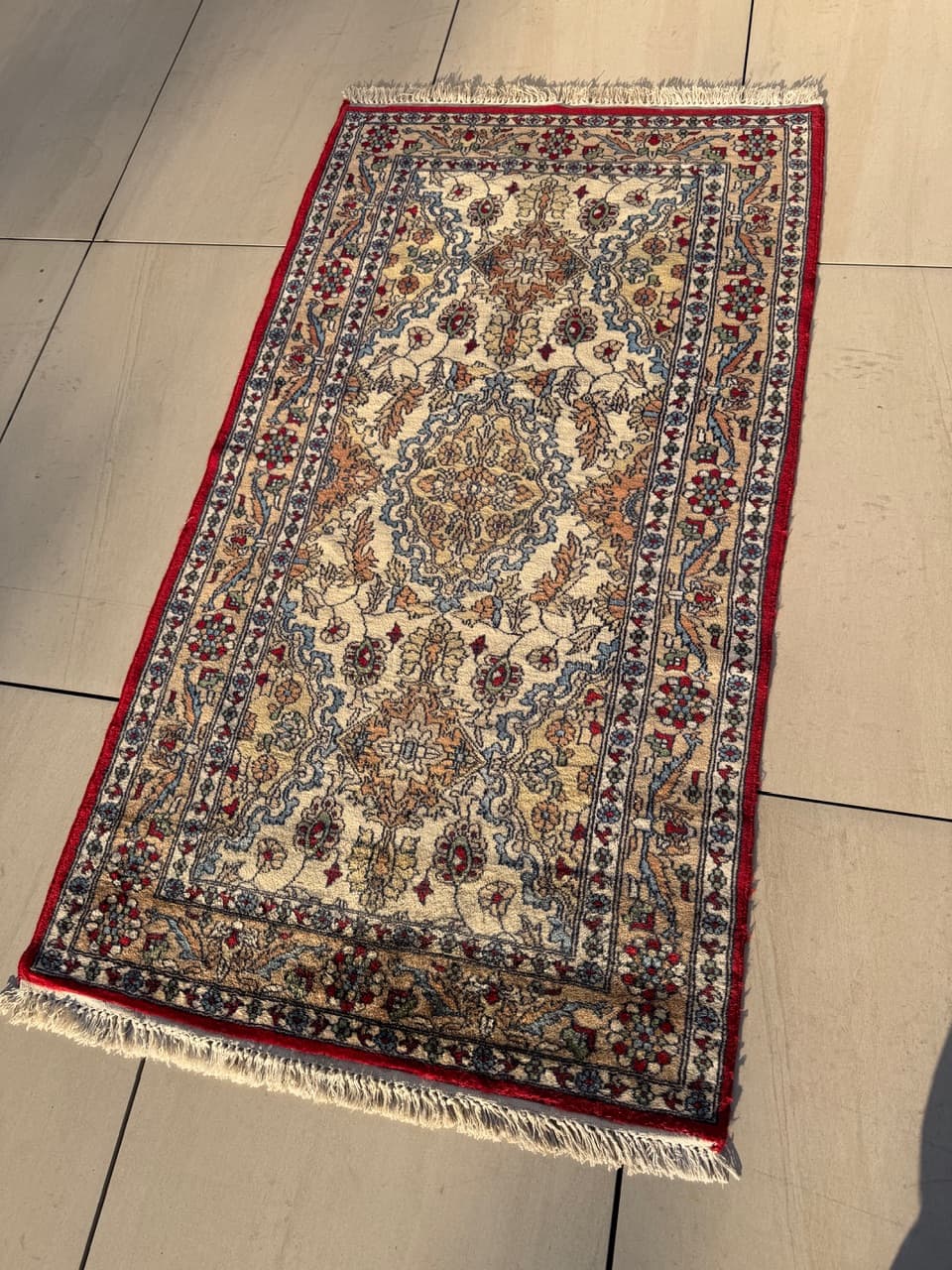 Dywan Qom, 180x94 cm, beżowy, wełna kaszmirowa, Pakistan - 222829