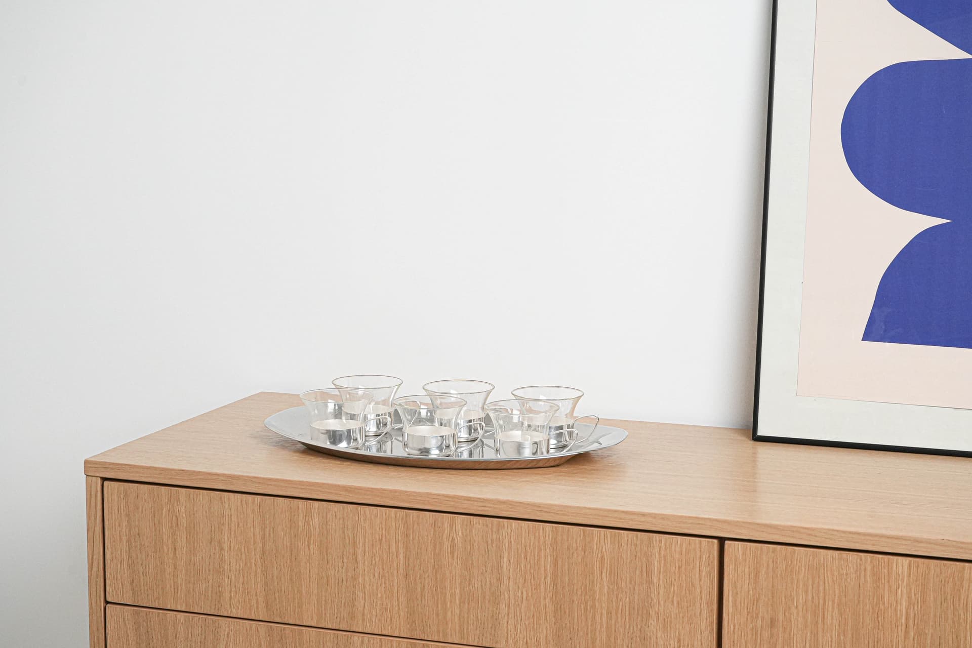 Komplet filiżanek, transparentne szkło, metal srebrzysty, Włochy, lata 80. - 222864