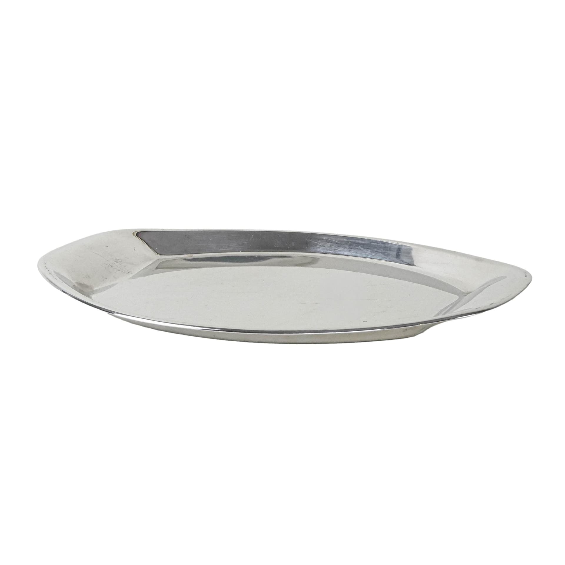 Oval tray, silver steel, Italy, 1980s.
