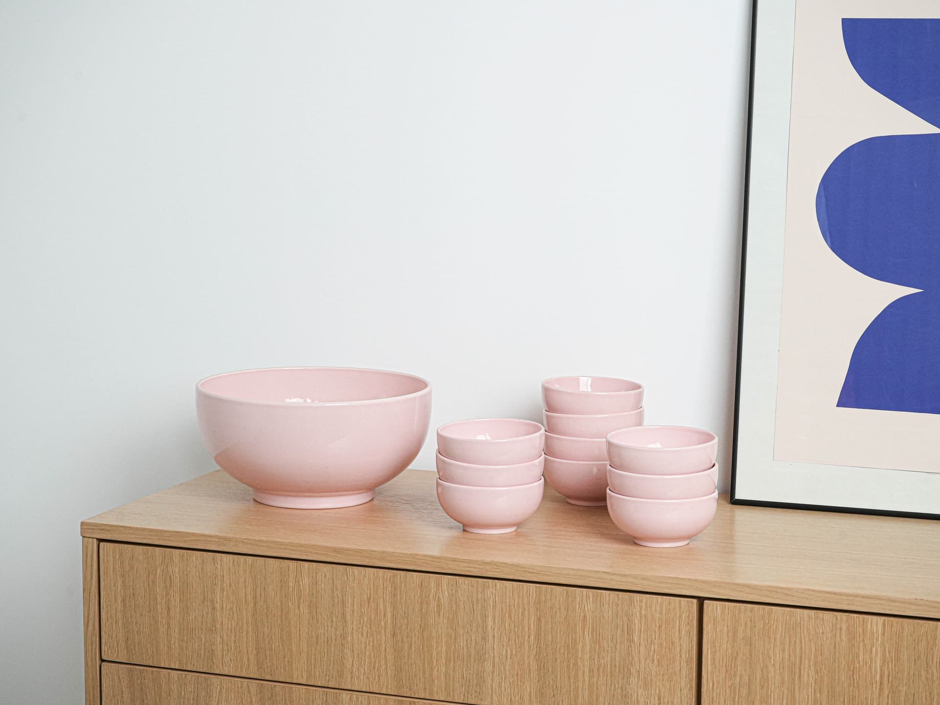 Set of bowls, pink ceramic, France, 1980s. - 222905