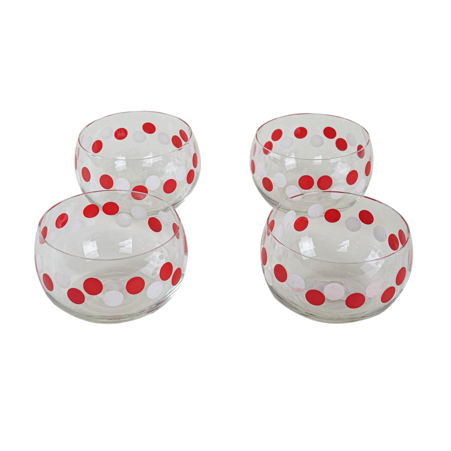 Set of bowls, transparent red white, glass, Italy, 1980s.