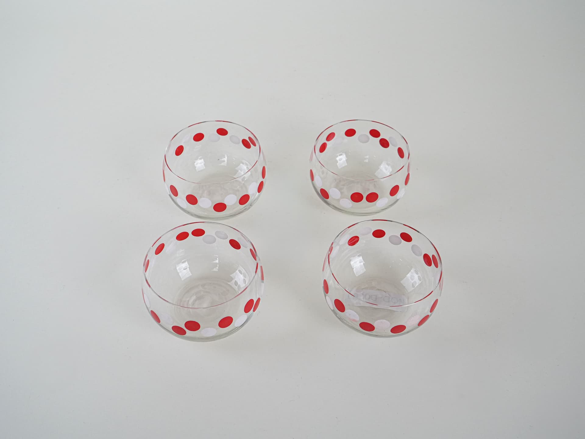 Set of bowls, transparent red white, glass, Italy, 1980s. - 222914