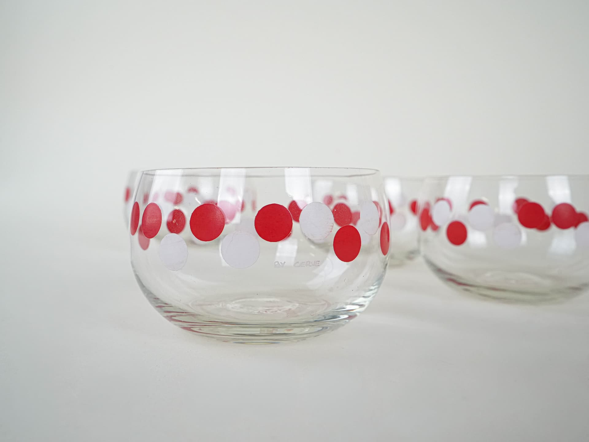 Set of bowls, transparent red white, glass, Italy, 1980s. - 222915