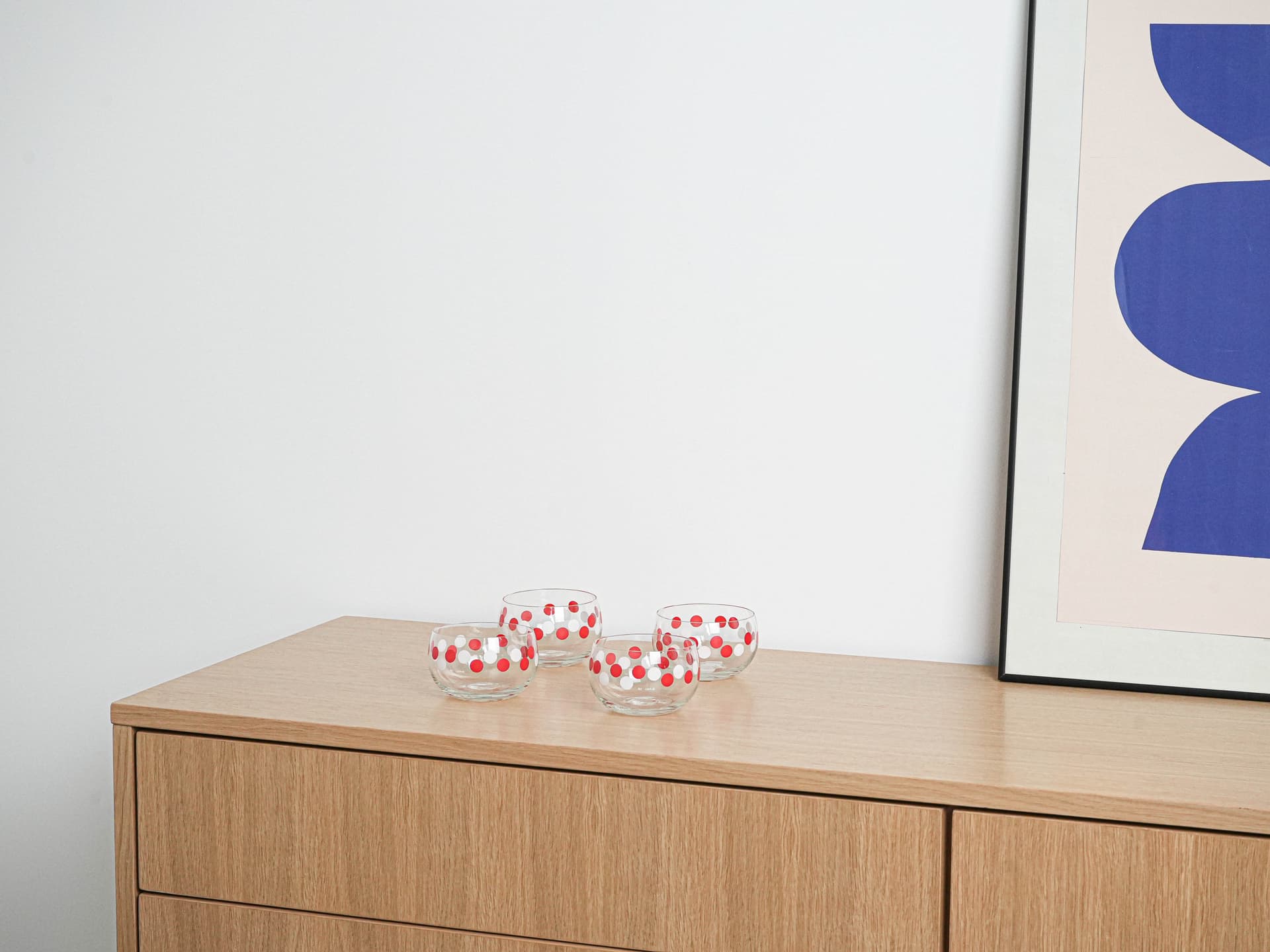 Set of bowls, transparent red white, glass, Italy, 1980s. - 222912