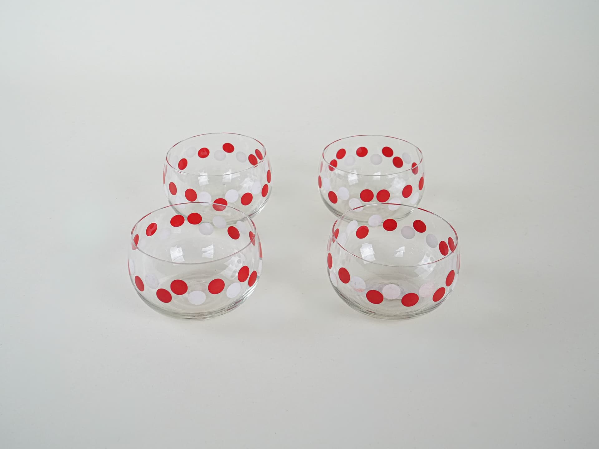 Set of bowls, transparent red white, glass, Italy, 1980s. - 222913