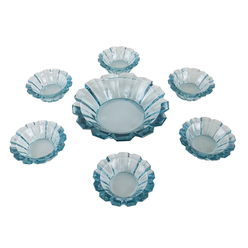 Set of Decorative Bowls, Turquoise Glass, Italy, 1970s.